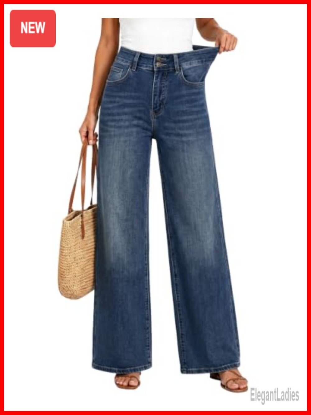 High Waisted Wide Leg Jeans Stretchy Baggy Pants Trendy Fit